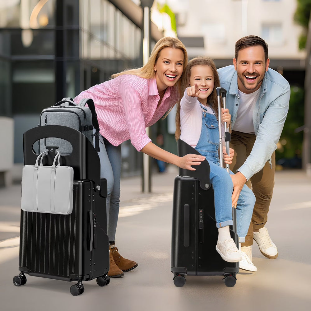 Fridtrip 20 in Carry on TSA Lock Luggage with Foldable Seat for Kids& Adult, Lockable Spinner Wheels Free Luggage Cover and Safety Seatbelt Travel Suitcase
