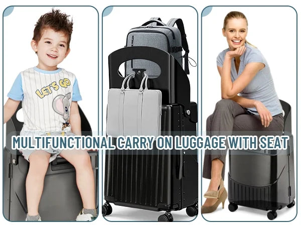 Fridtrip 20 in Carry on TSA Lock Luggage with Foldable Seat for Kids& Adult, Lockable Spinner Wheels Free Luggage Cover and Safety Seatbelt Travel Suitcase
