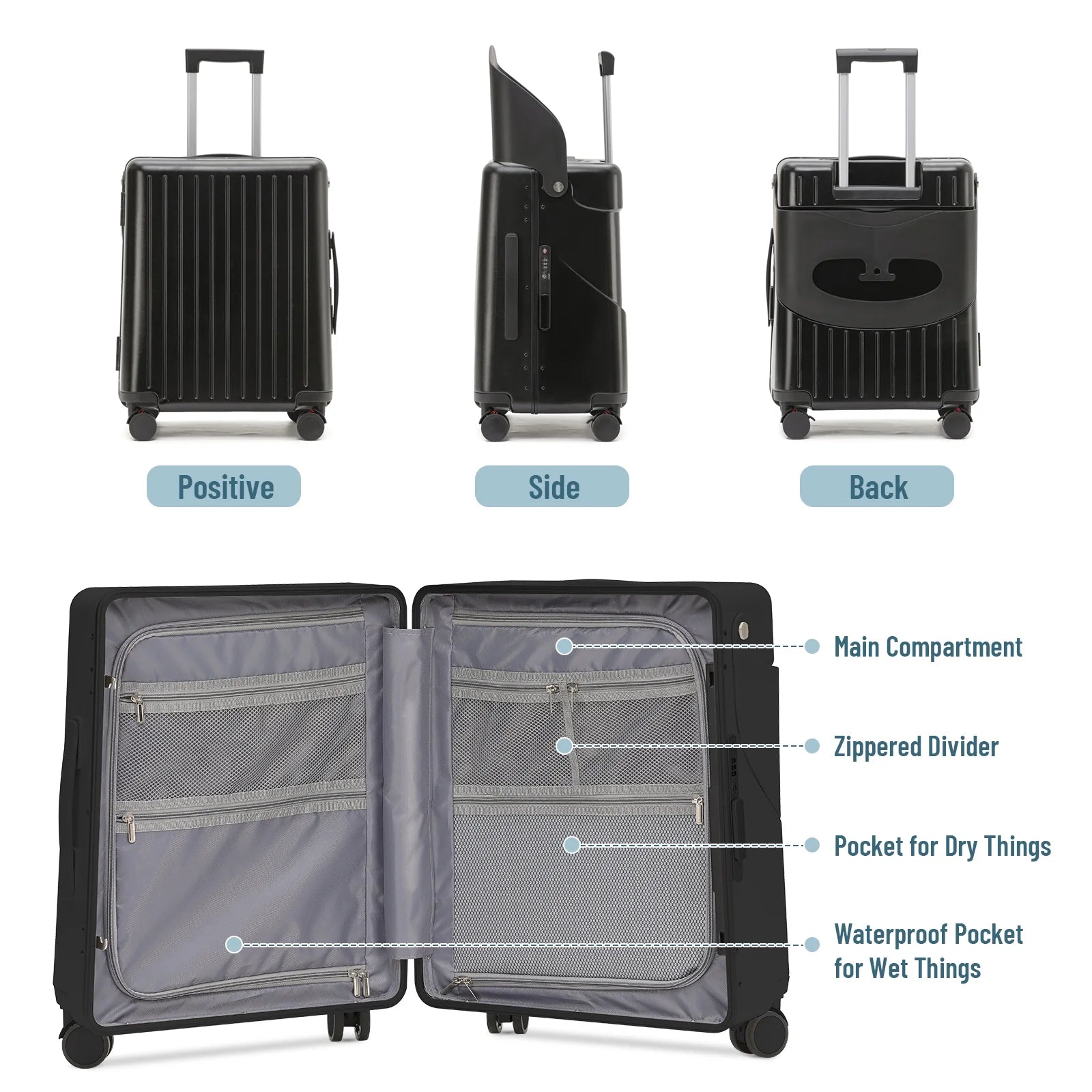 Fridtrip 20 in Carry on TSA Lock Luggage with Foldable Seat for Kids& Adult, Lockable Spinner Wheels Free Luggage Cover and Safety Seatbelt Travel Suitcase