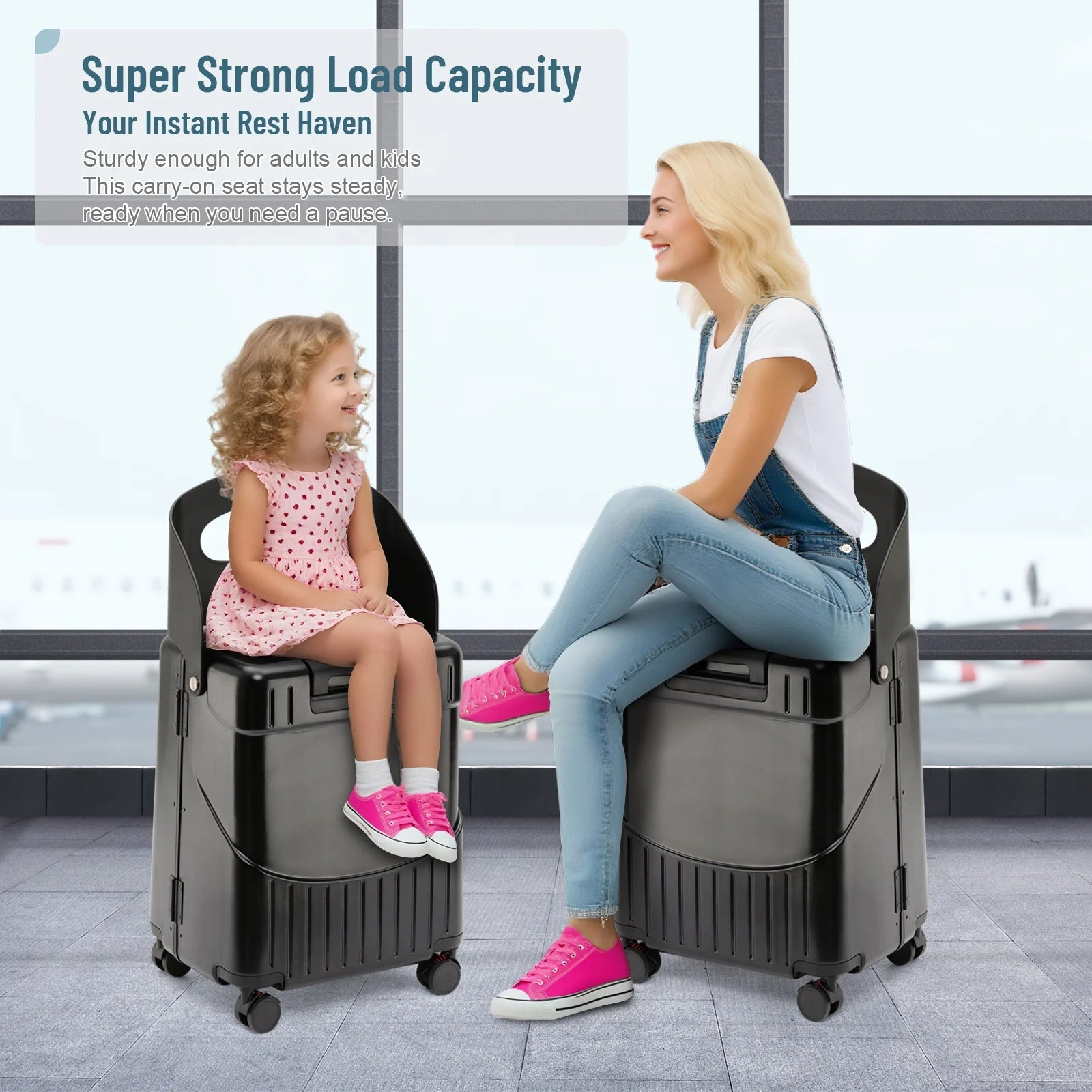 Fridtrip 20 in Carry on TSA Lock Luggage with Foldable Seat for Kids& Adult, Lockable Spinner Wheels Free Luggage Cover and Safety Seatbelt Travel Suitcase