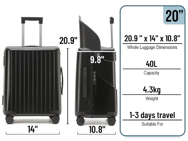 Fridtrip 20 in Carry on TSA Lock Luggage with Foldable Seat for Kids& Adult, Lockable Spinner Wheels Free Luggage Cover and Safety Seatbelt Travel Suitcase