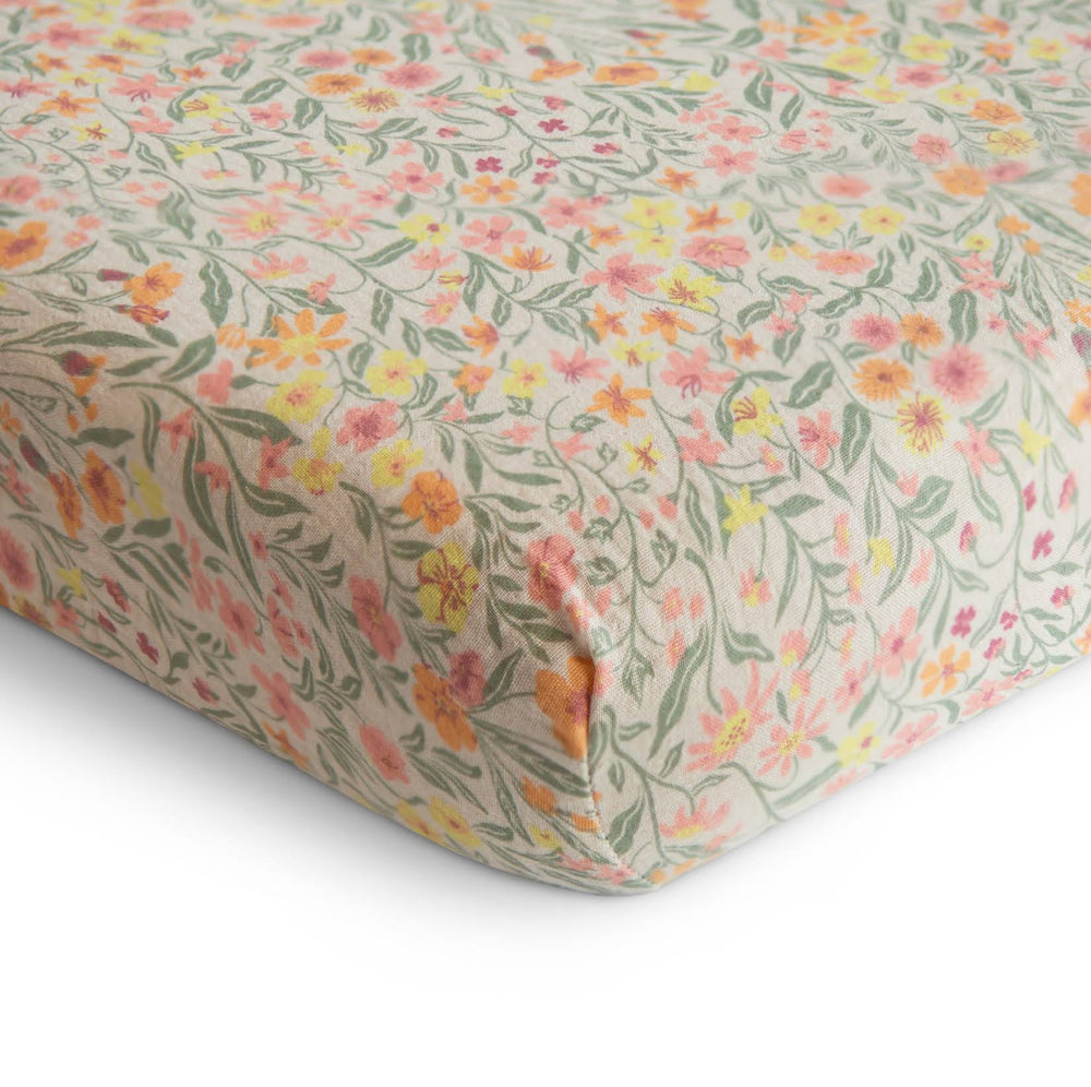 Mushie Extra Soft Muslin Crib Sheet Pastel Blooms