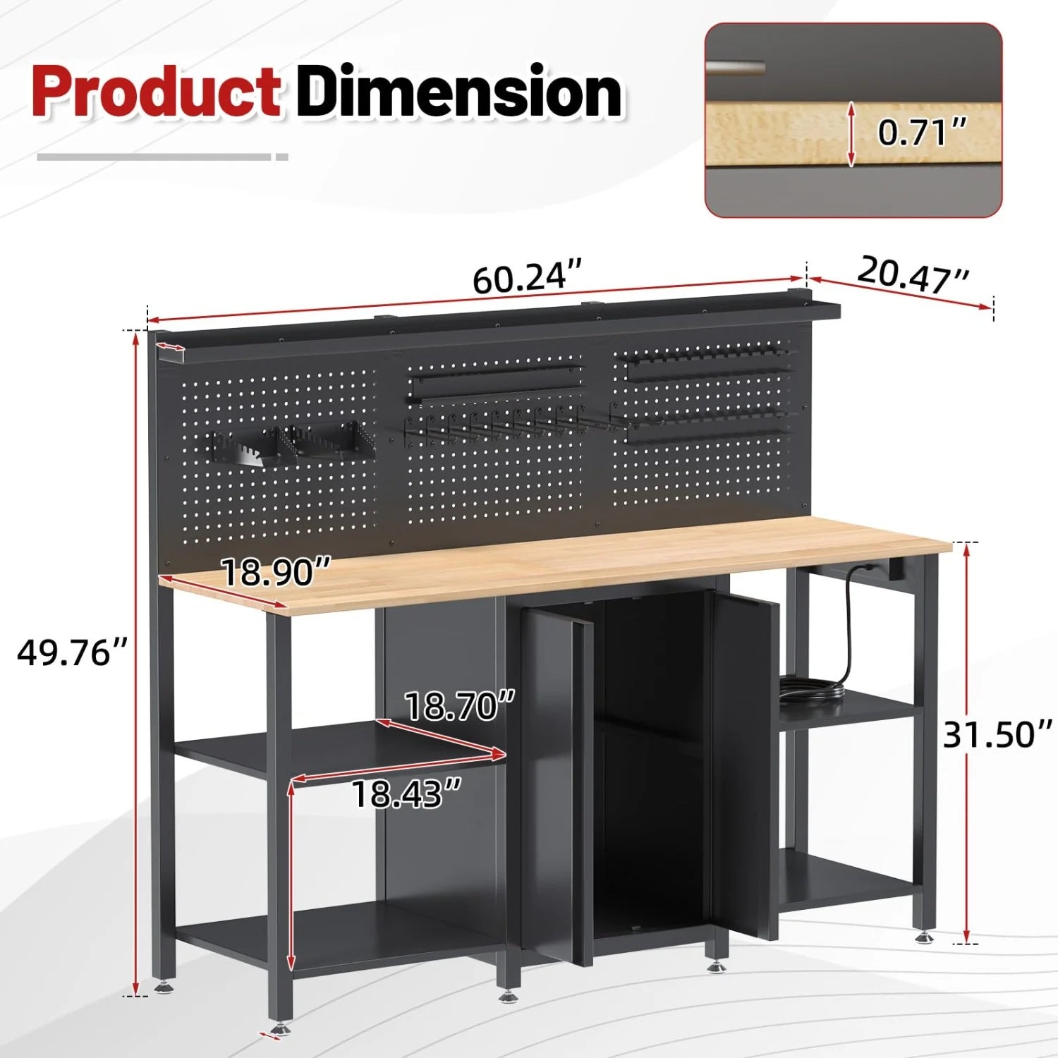 AECOJOY 60’’ Workbench and Garage Cabinet Storage System 2000LBS Heavy Duty Work Bench Table