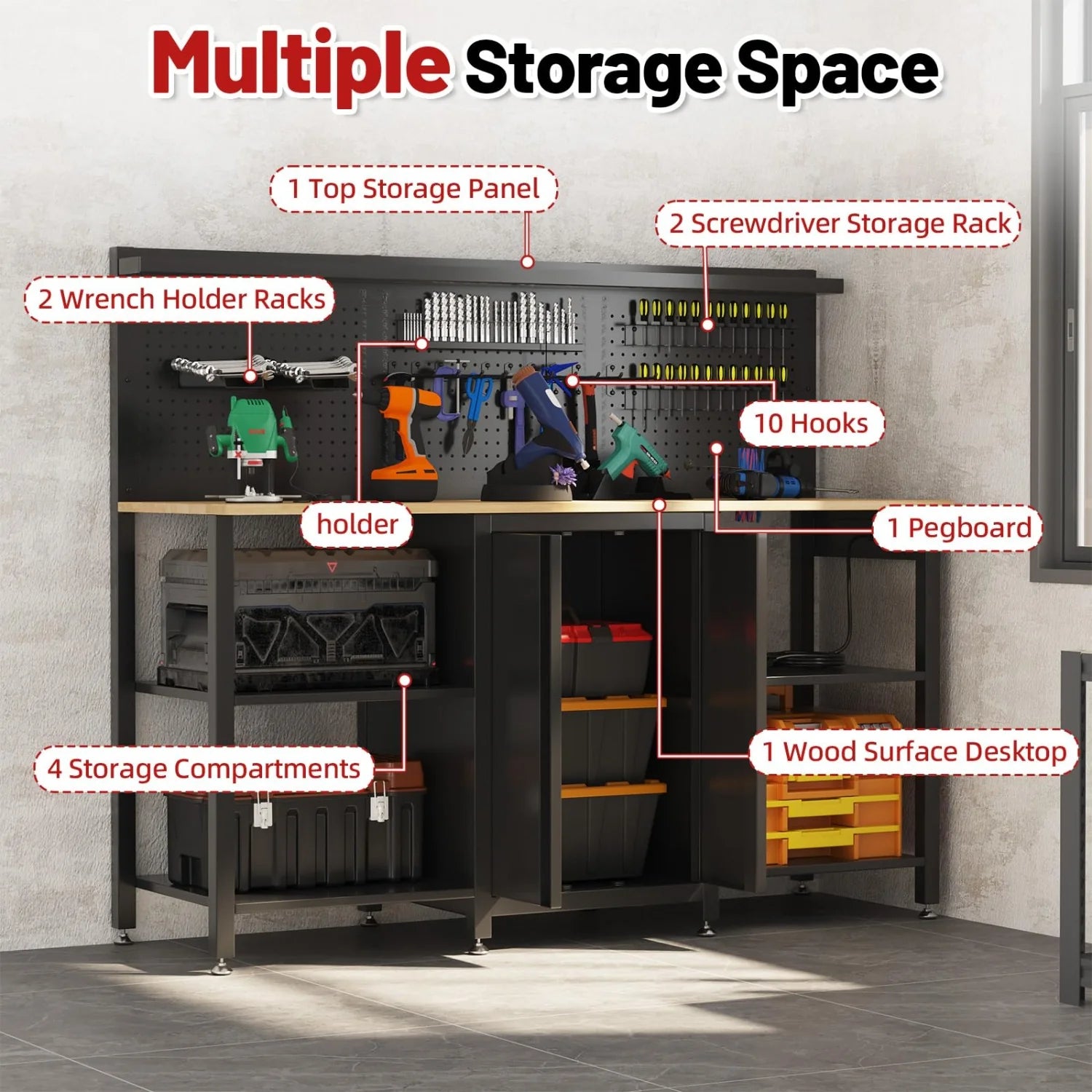 AECOJOY 60’’ Workbench and Garage Cabinet Storage System 2000LBS Heavy Duty Work Bench Table