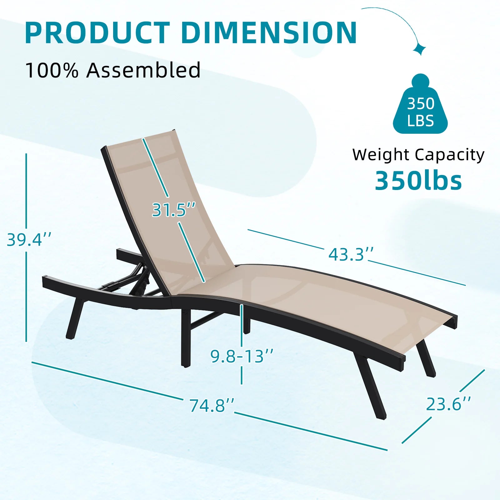 AECOJOY Outdoor Chaise Lounge, All Weather Pool Lounge Chairs Ergonomic Design (Beige, 2 PCs)