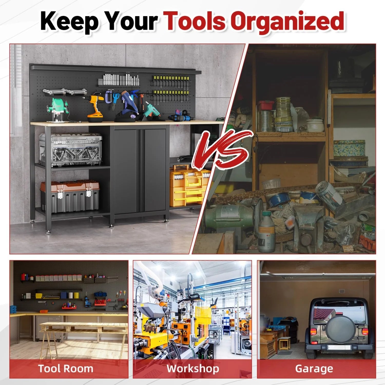AECOJOY 60’’ Workbench and Garage Cabinet Storage System 2000LBS Heavy Duty Work Bench Table