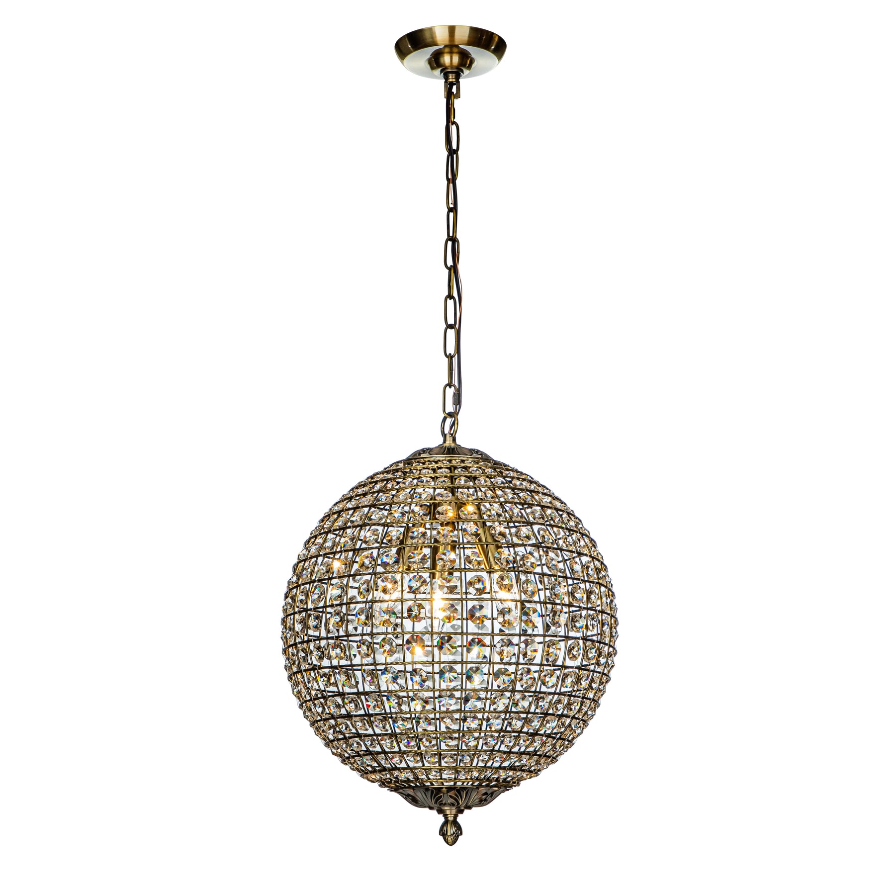 1 - Light 12" Retro Antique Gold Crystal Globe Chandelier Small Sphere Pendant Light