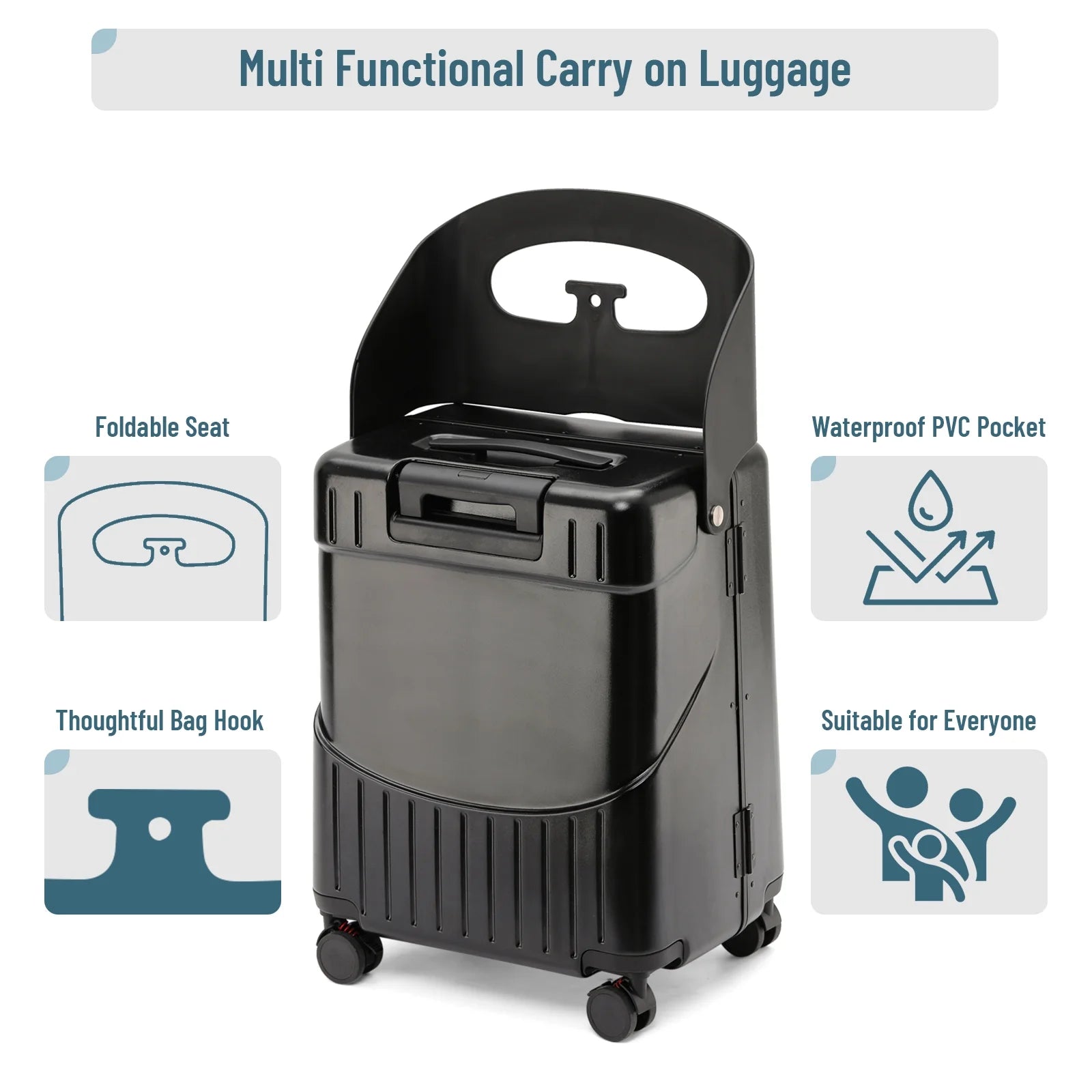 Fridtrip 20 in Carry on TSA Lock Luggage with Foldable Seat for Kids& Adult, Lockable Spinner Wheels Free Luggage Cover and Safety Seatbelt Travel Suitcase